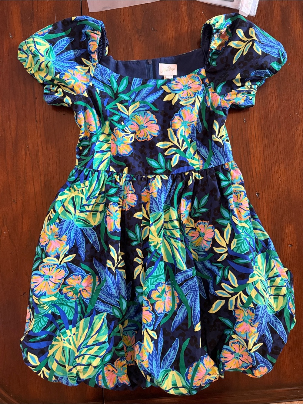 Girls Lilly Pulitzer Navy Floral Puff-Sleeve Dress